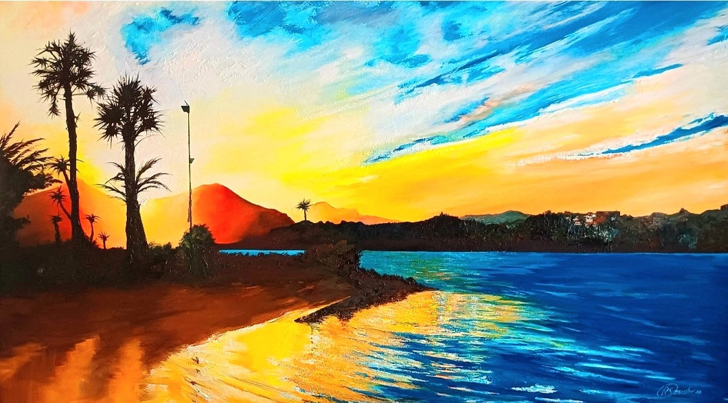 01130 - Alcudia beach at sunset - Mallorca - original oil on canvas - 100 x 60 - 2024 (185)