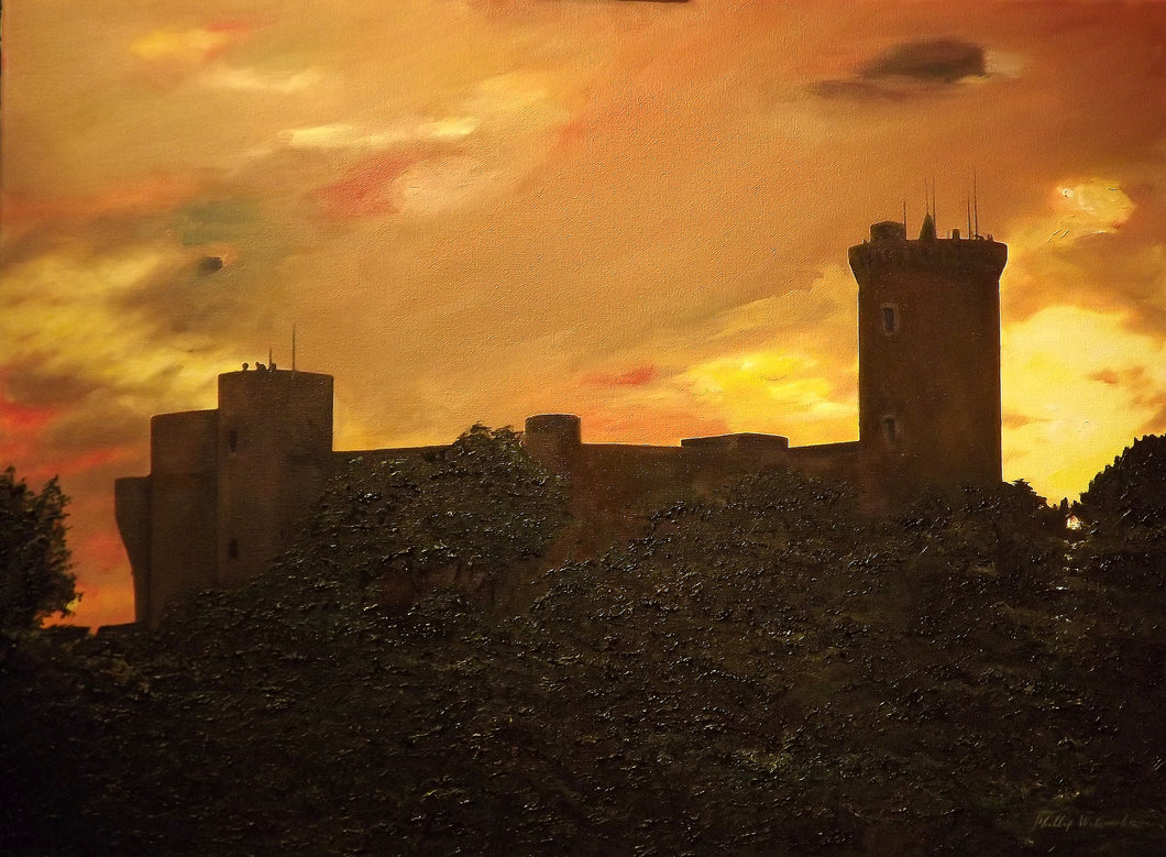 01045-Bellver Castle at sunset Palma Mallorca Spain-oil on canvas 24x18