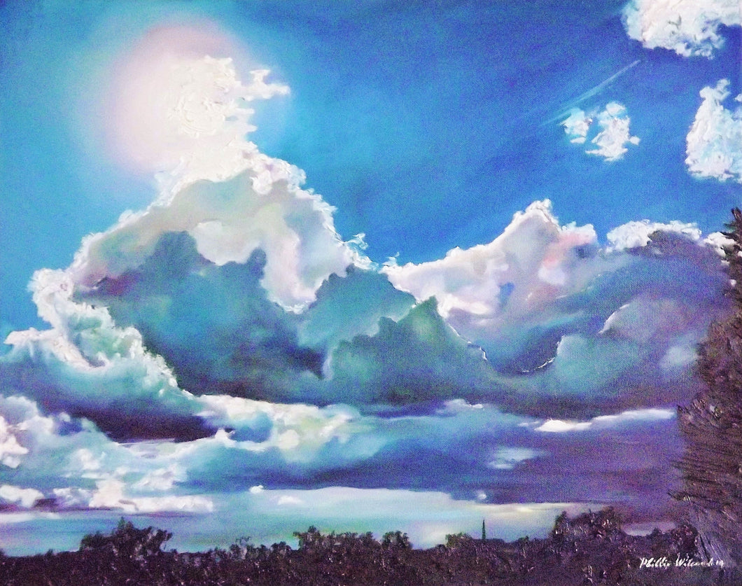 01057 - Skies over Walton Surrey UK oil on canvas 20 x 16 2014