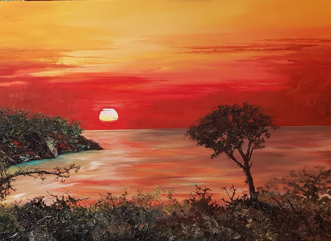 01106 - sunrise over Es Llombards Mallorca oil on canvas 70 x 50 2020 (90)